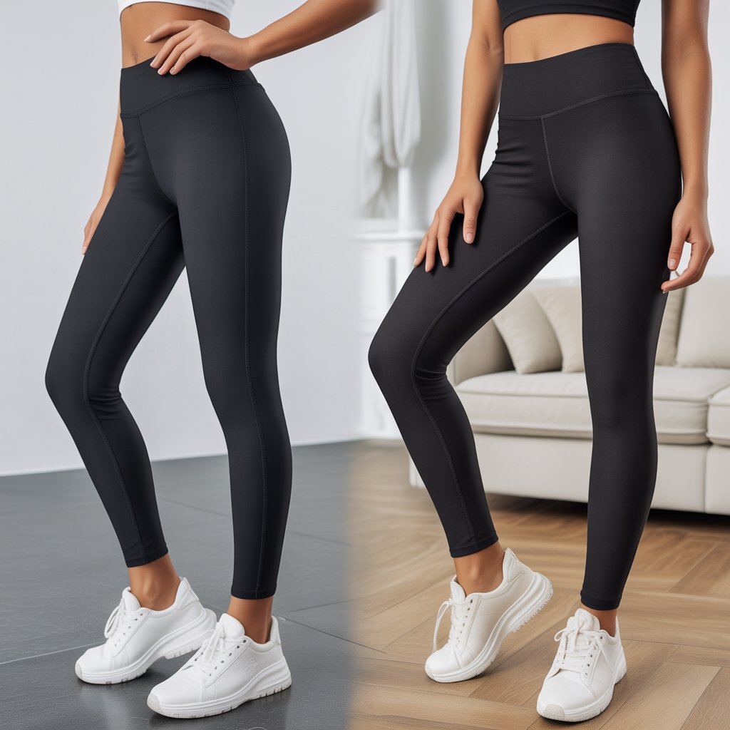 Yoga pants vs leggings side-by-side image showing fit, fabric, and design comparison for workouts and casual wear.