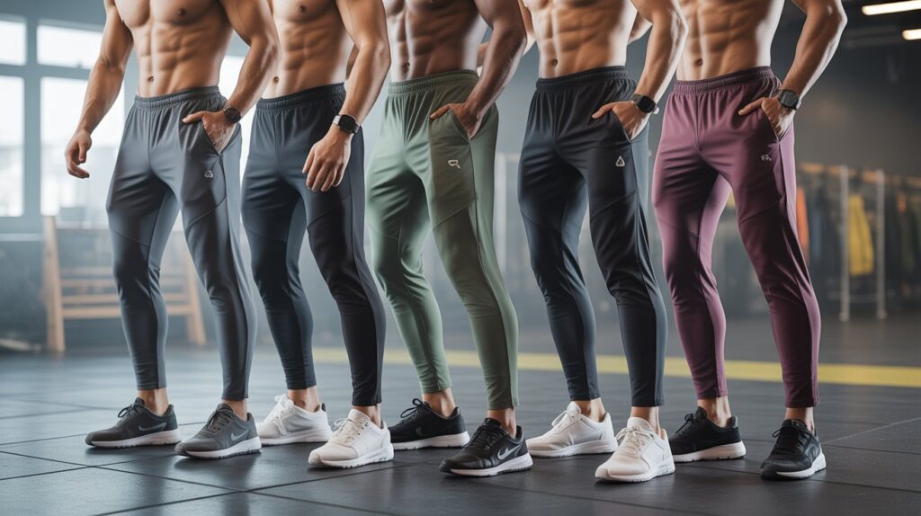 Athletic men wearing different styles of Best Training Pants for men showcasing flexible fit, comfort, and performance-ready gym wear.