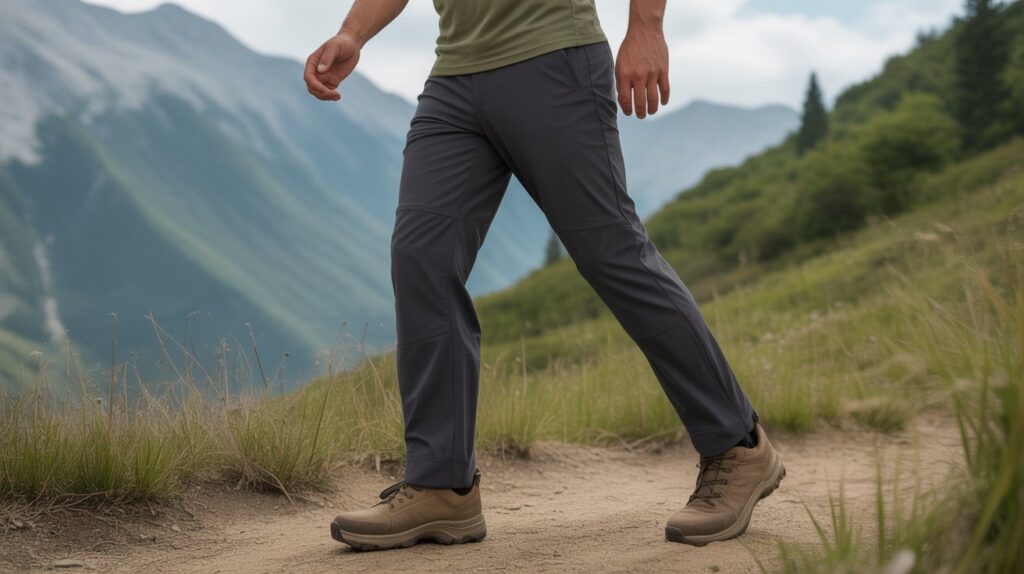 Man hiking in best convertible pants for men designed for outdoor adventures, comfort, and versatility on mountain trails
