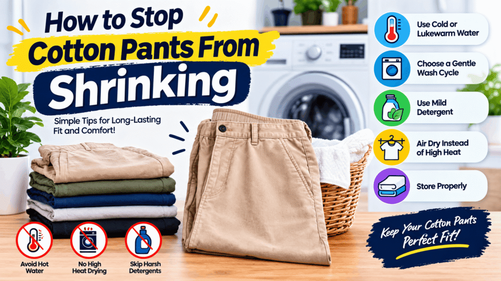 How to stop cotton pants from shrinking using cold water, gentle washing, and air-drying techniques.
