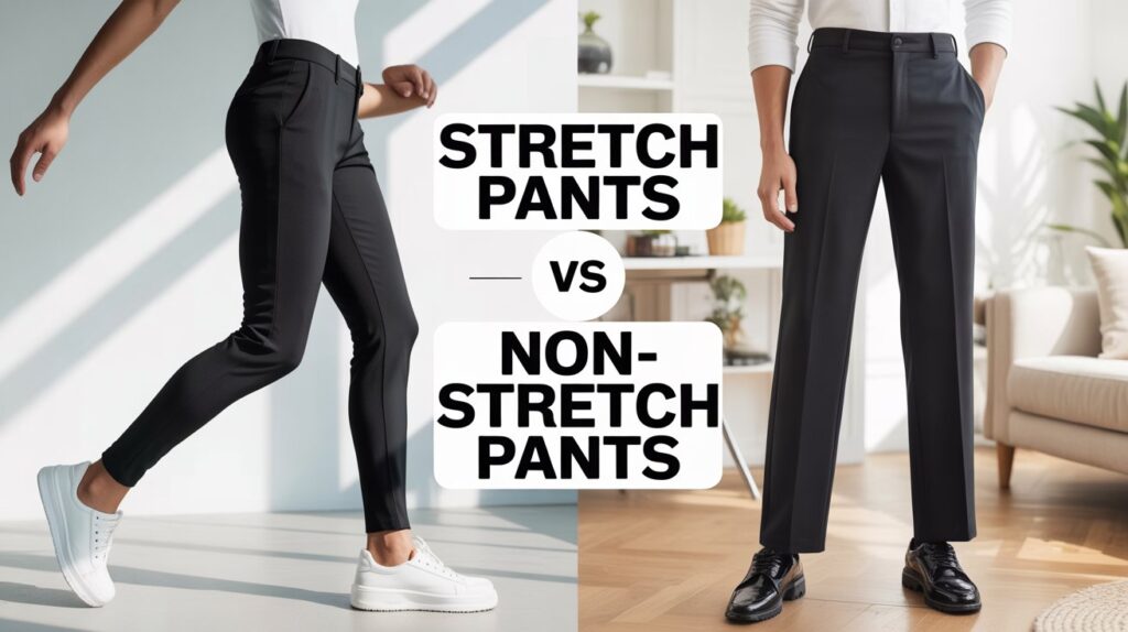 Best stretch pants vs non-stretch pants comparison showing flexibility, fit, and comfort differences for men