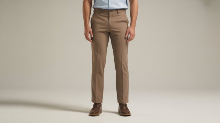 Man wearing tailored dress trousers demonstrating Pants length vs inseam explained simply for achieving the perfect pants fit and proper measurement.