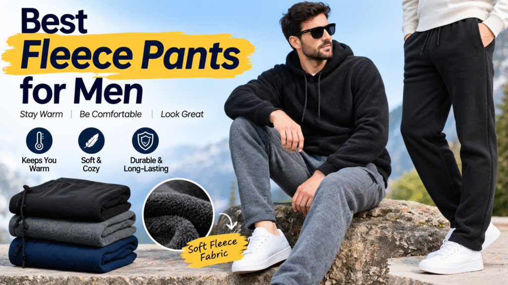 est fleece pants for men in black, gray, and navy, showcasing soft fabric, warmth, and comfortable casual styling.