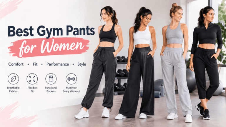 Women wearing the best gym pants for women in different comfortable styles for workouts.